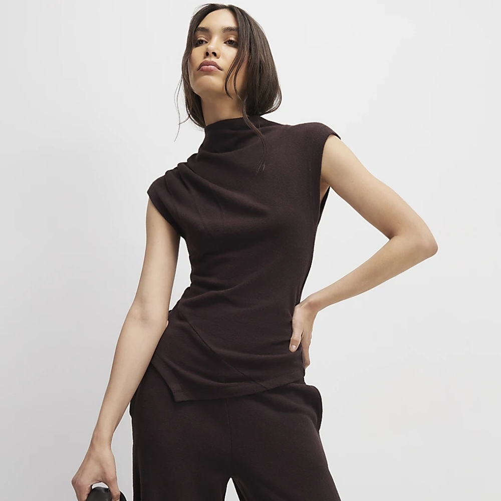 NWT River Island Brown Cosy Sleeveless Drape Top Medium Women's